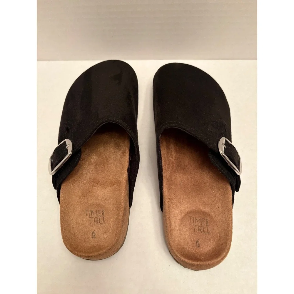 Time and Tru Womens Comfort Clogs Bundle Black Tan Faux Suede Mules Size 6 Pair - Picture 10 of 12